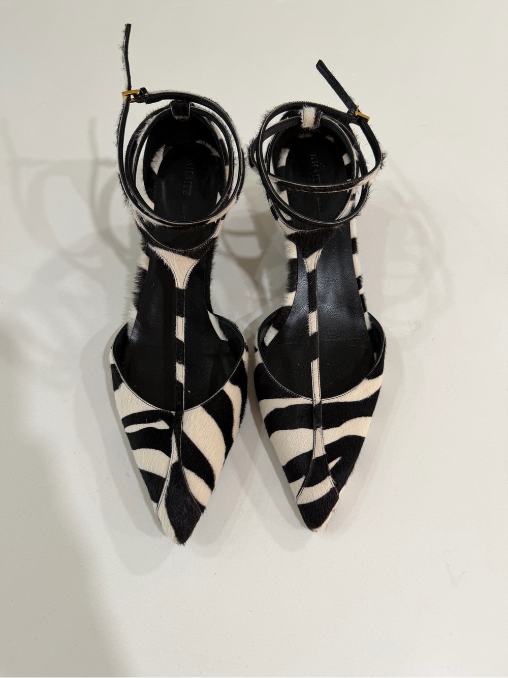 KHAITE Zebra-Print Pointed Ankle-Strap Pumps - Black & White